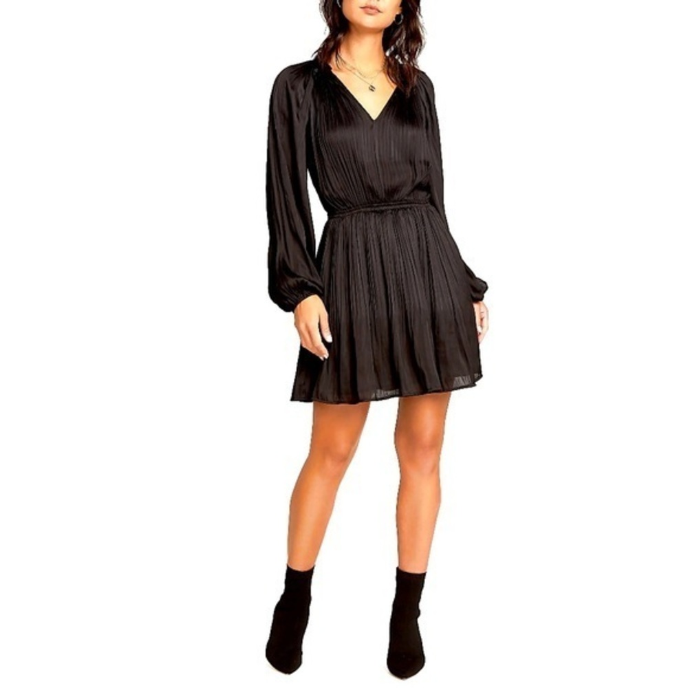 NWT Current Air split neckline pleated mini dress stretch waist silk black M